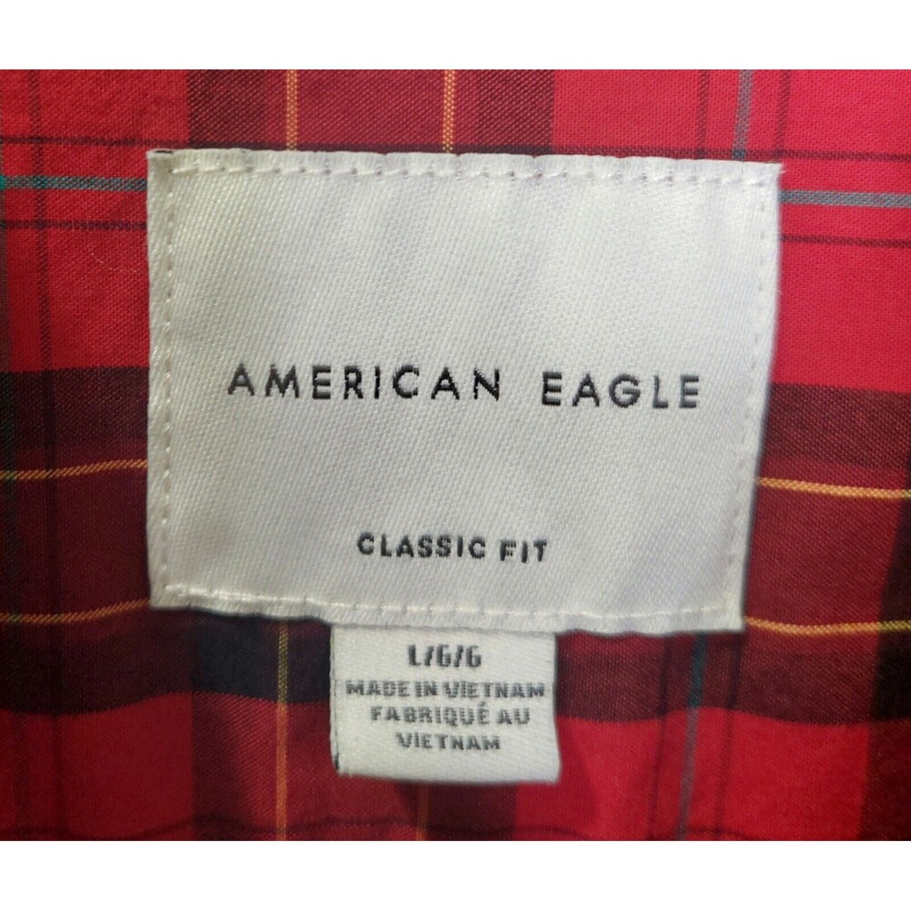 American Eagle Mens Shirt Button Down Red Plaid Long Sleeve Classic Fit Large - Picture 2 of 9